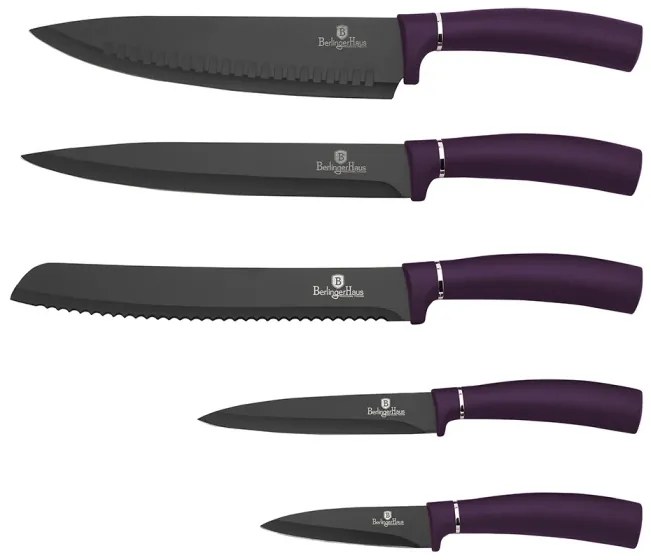 Set de cutite 6 piese cu suport magnetic Purple Berlinger Haus BH 2577