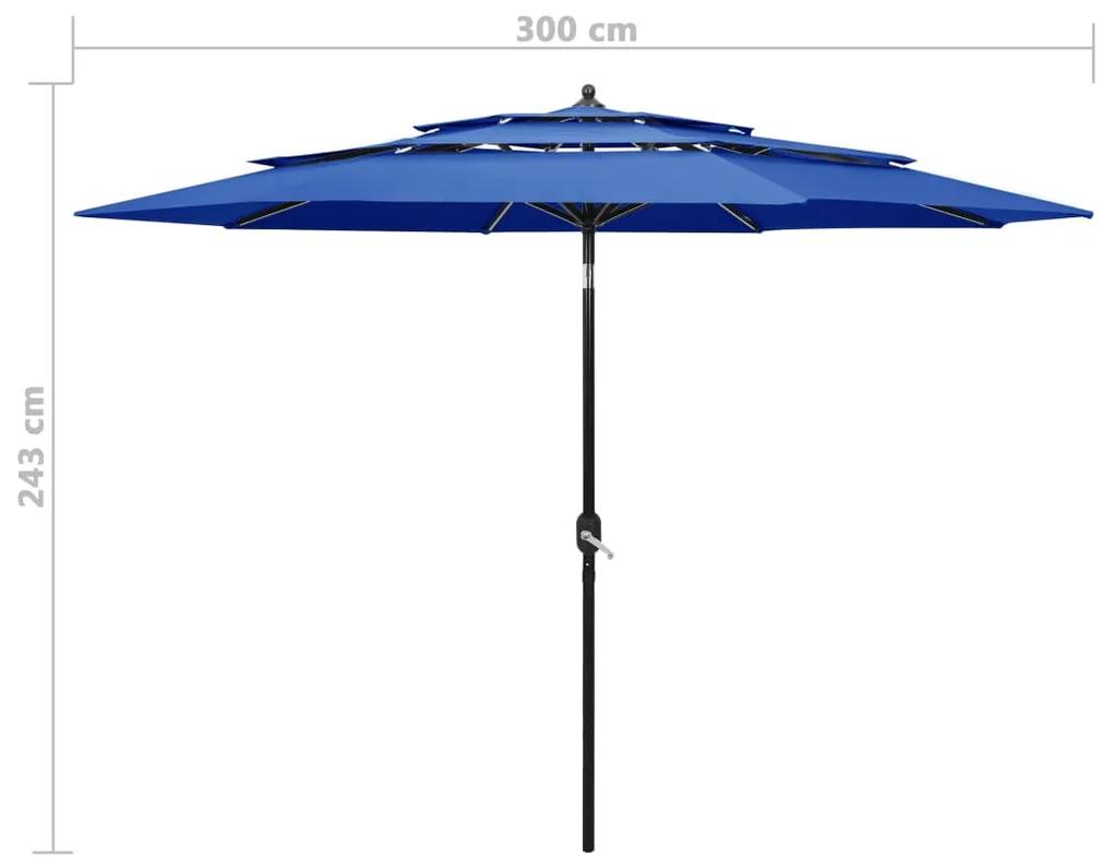 Umbrela de soare 3 niveluri, stalp de aluminiu, azuriu, 3 m azure blue, 3 m
