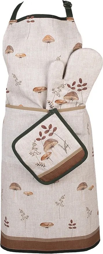 Sort de bucatarie, bej, din bumbac, 70x85 cm, Mushrooms