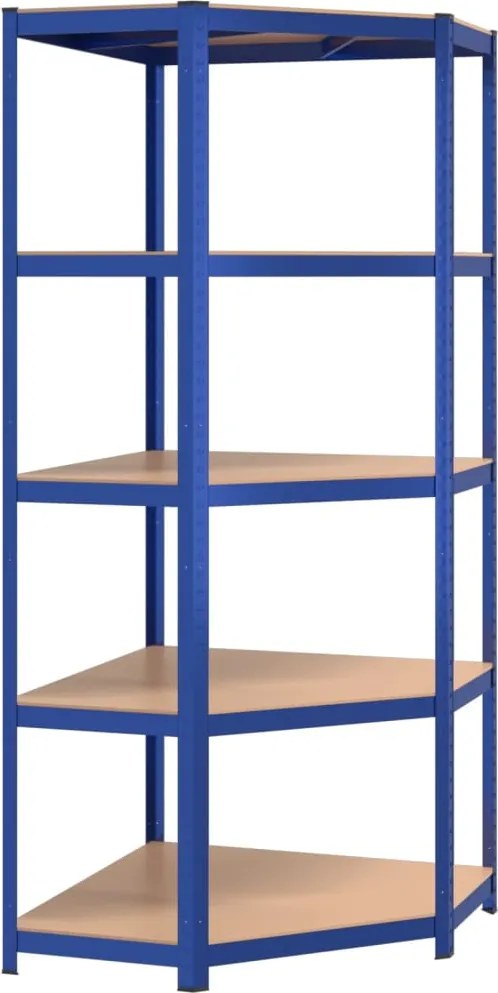 vidaXL Raft de colț cu 5 niveluri, albastru, oțel și lemn prelucrat