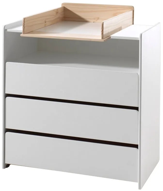 Set Comodă Kiddy cu 3 Sertare și Masă de Înfășat, Alb și Pin Natural – Vipack