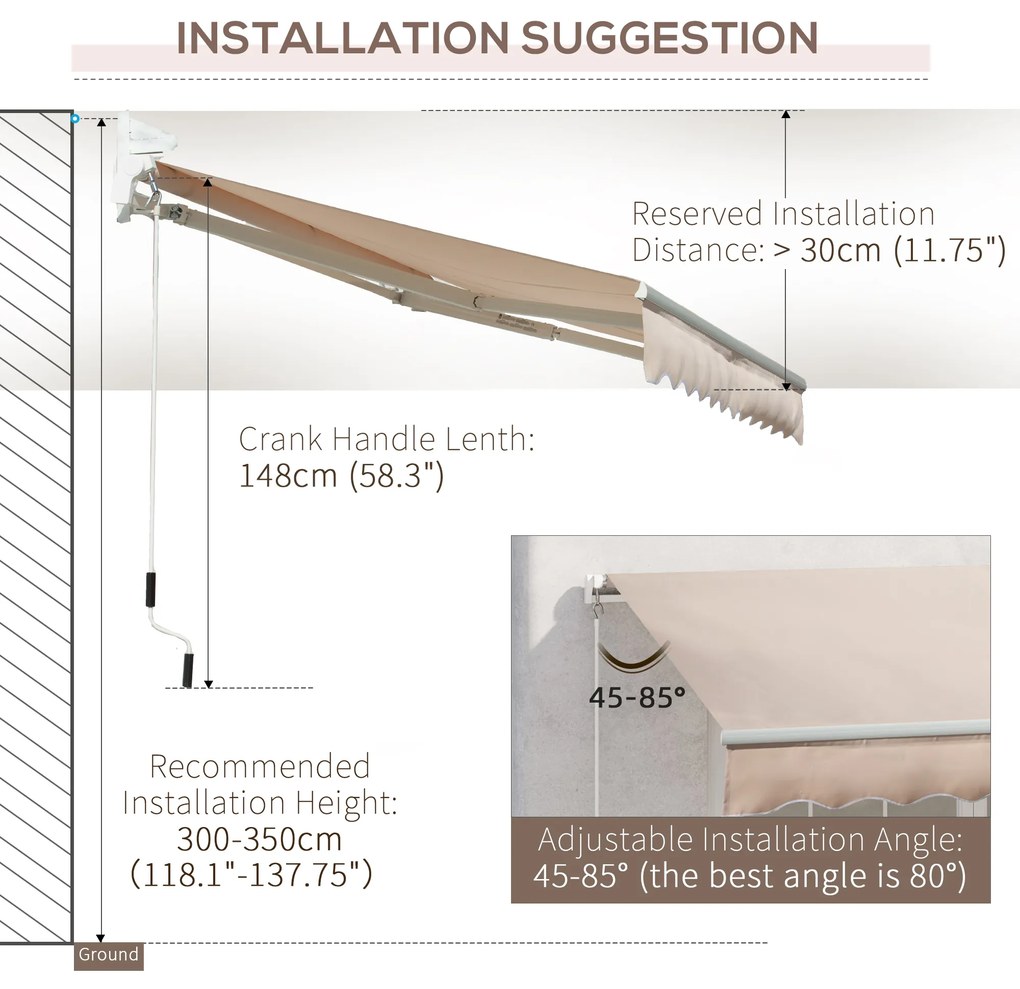 Outsunny Copertină Extensibilă pentru Exterior, Copertină Roll-Up cu Deschidere Manivelă, 295x200 cm, Bej | Aosom Romania