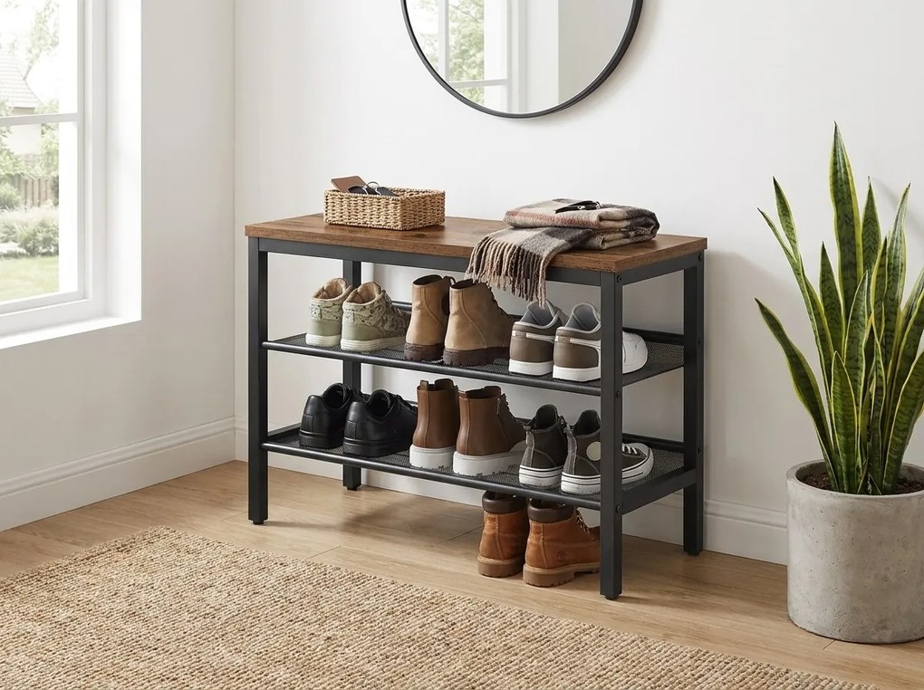 Pantofar TAYLOR cu 2 rafturi 75x50 cm, maro rustic