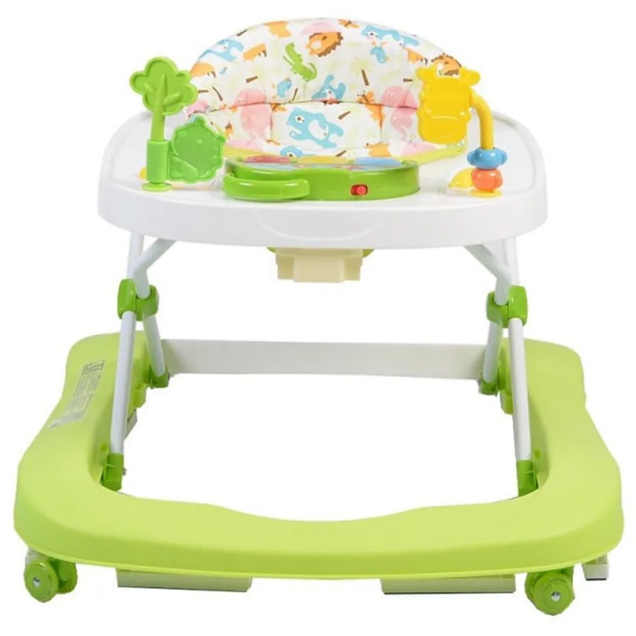 Premergator Premium reglabil in 3 trepte de inaltime NOVOKIDS™ ZooZoo Baby ,Roti silentioase din silicon, Cu melodii, Animalute, Pliabil, Verde