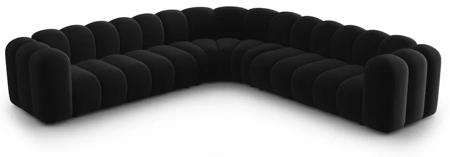 Colțar modular gri antracit cu tapițerie din catifea Lupine – Micadoni