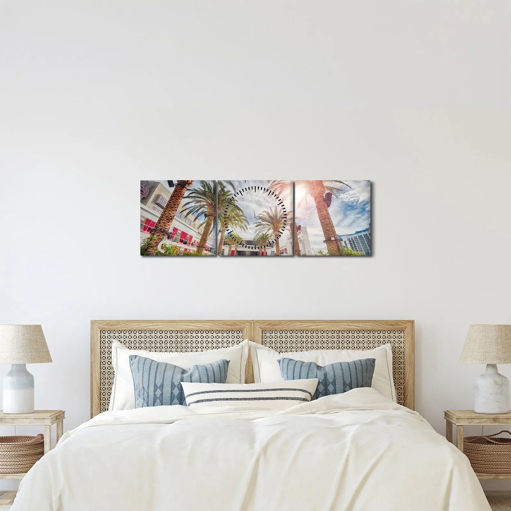 Tablou - palmier cu bazin (cu ceas) (90x30 cm)