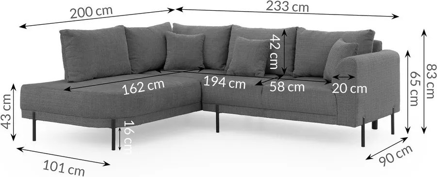 Colțar gri închis cu tapițerie din chenille (cu colț pe partea stângă/în formă de ”L”) Mauris – Ropez