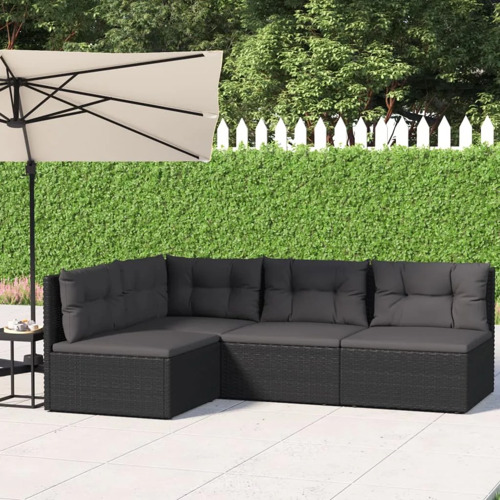 319594 vidaXL Set mobilier relaxare grădină 4 piese cu perne poliratan negru
