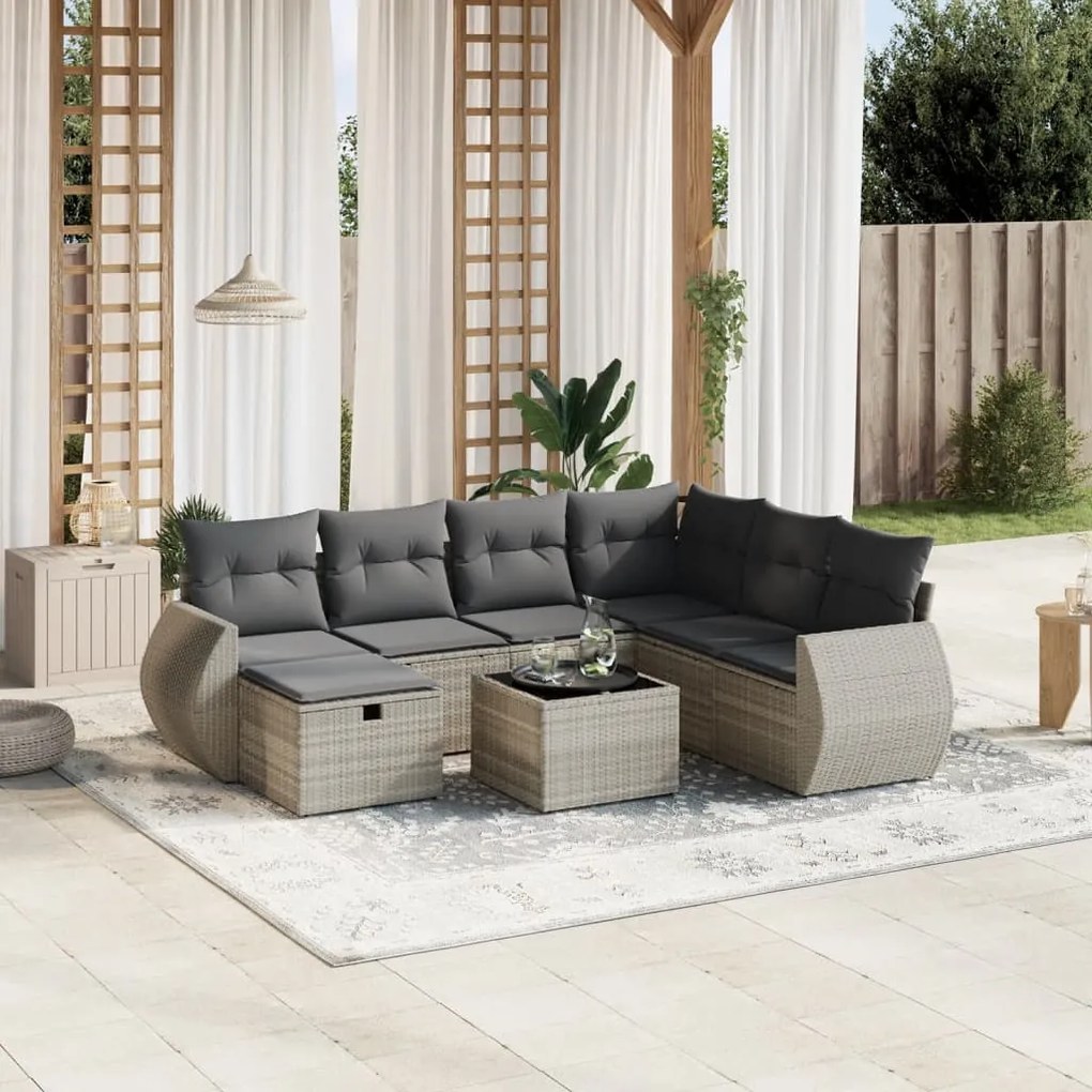 3264158 vidaXL Set mobilier de grădină cu perne, 8 piese gri deschis poliratan