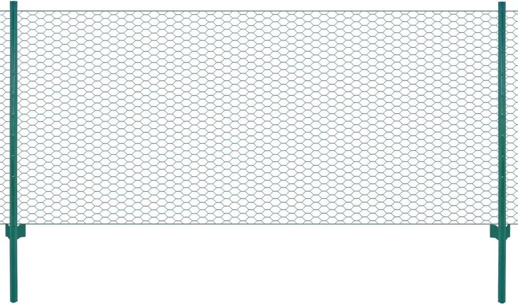 vidaXL Gard din plasă de sârmă cu stâlpi, verde, 25 x 0,5 m, oțel