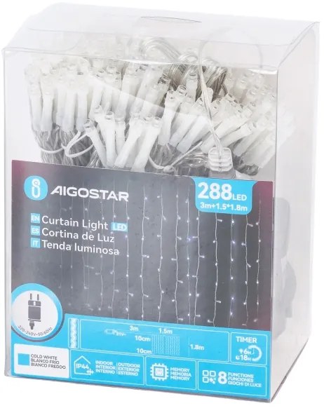 Aigostar - Ghirlandă LED de Crăciun pentru exterior 288xLED/3,6W/230V 1,5x1,8m IP44 alb rece