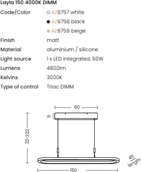 Lustra LED suspendata design modern LAYLA alba 3000K DIMM