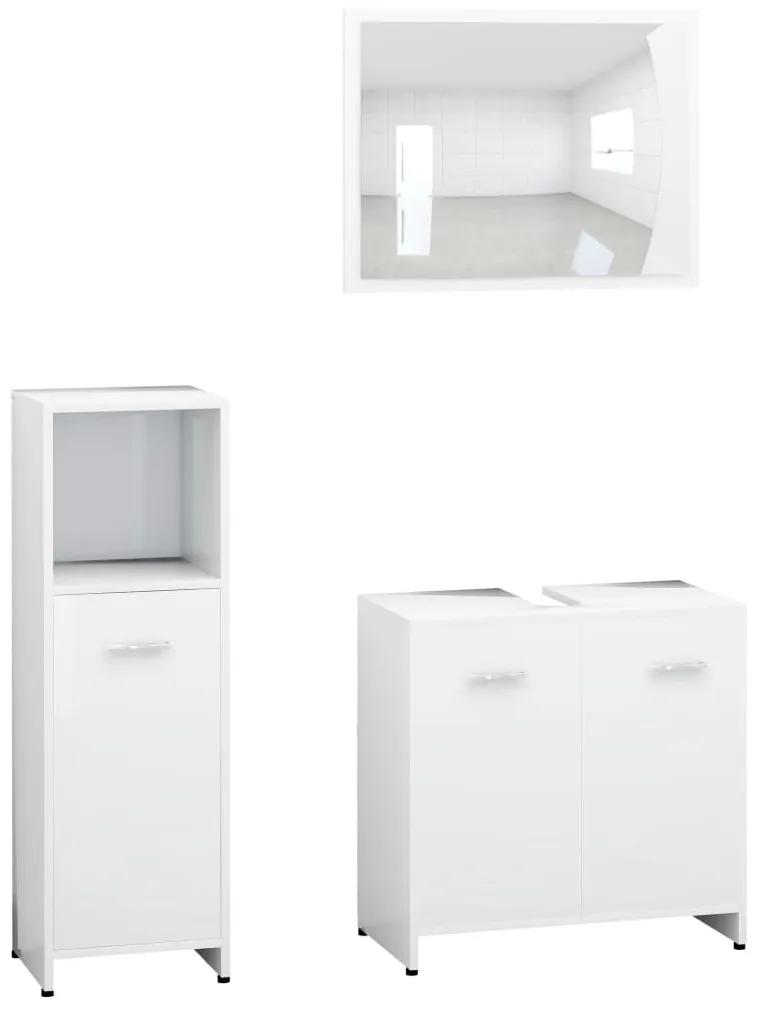 Set mobilier de baie, 3 piese, alb, PAL Alb, 1