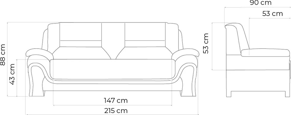 Canapea lemn masiv de birou Toronto 3 locuri Personalizabila, 215 × 90 × 88 cm