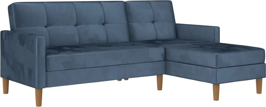 Colțar albastru extensibil cu tapițerie din catifea (cu colț variabil) Lilly – Støraa