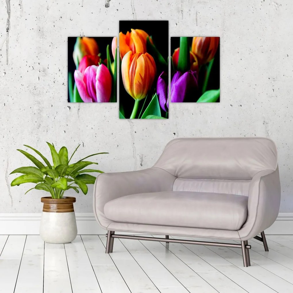 Tablou -Lalele pe fond negru (90x60 cm)