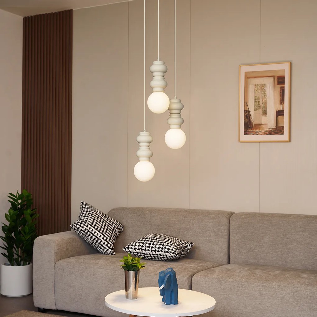 Lampă pandantiv retro bej cu sticlă mată 3 lumini - Fedde