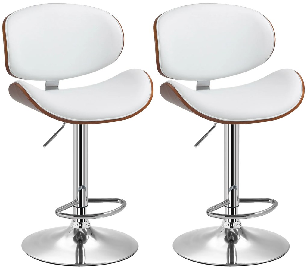 HOMCOM Set de 2 scaune de bar taburet înălțime reglabilă cu înveliș sintetic 53 x 52 x 92-112 cm alb | Aosom Romania