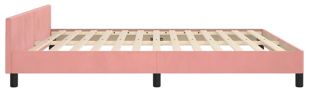 Cadru de pat cu tablie, roz, 160x200 cm, catifea Roz, 160 x 200 cm, Culoare unica si cuie de tapiterie