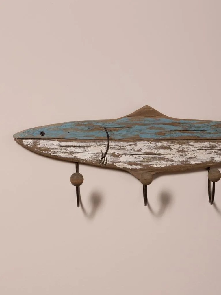Cuier de perete din lemn de paulownia, cu 4 agatatori, „Shark”