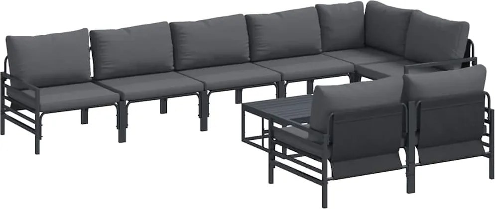 vidaXL Set de canapele pentru grădină cu pernă 9 pcs Negru Oțel