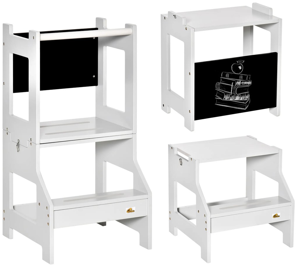 HOMCOM Turn de observație pentru copii turn de învățare 3 în 1 bară borduri înalte de siguranță și tablă neagră 42x44x86cm gri | Aosom Romania