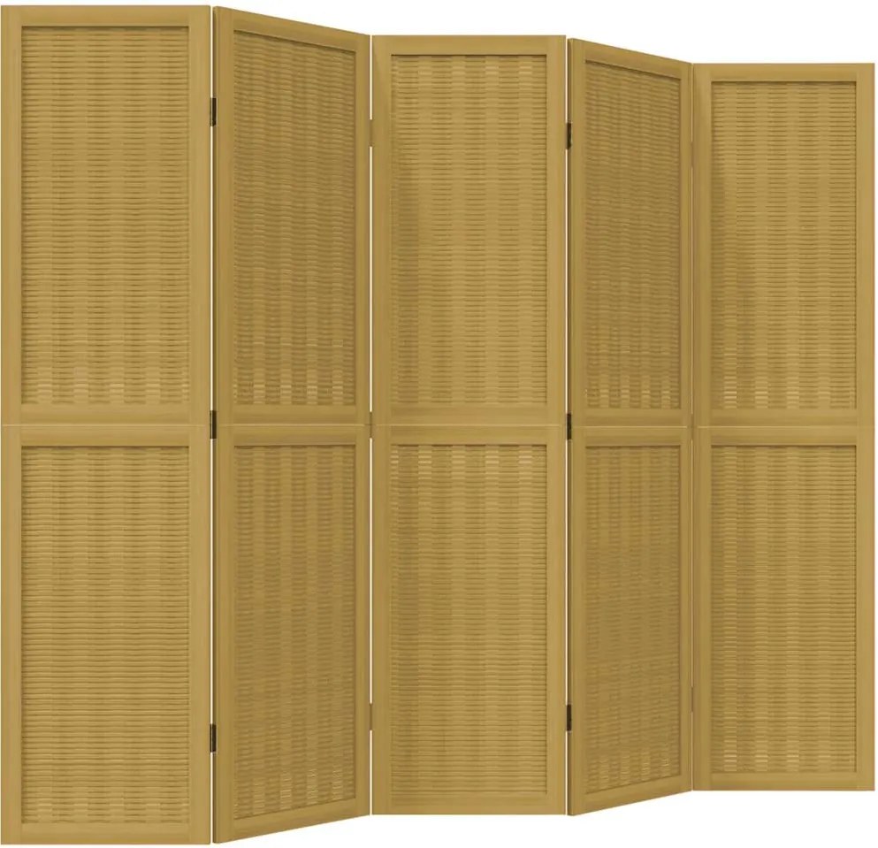 vidaXL Paravan de cameră cu 5 panouri, maro, lemn masiv paulownia