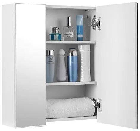 Dulap de perete cu 3 oglinzi si 5 rafturi, PAL melaminat, alb, Vasagle