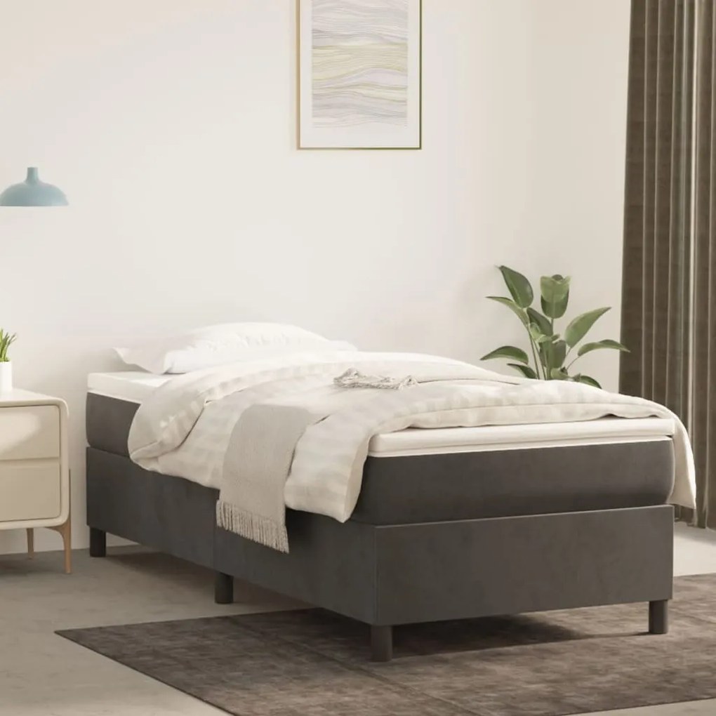 3121091 vidaXL Cadru de pat box spring, gri închis, 90x190 cm, catifea