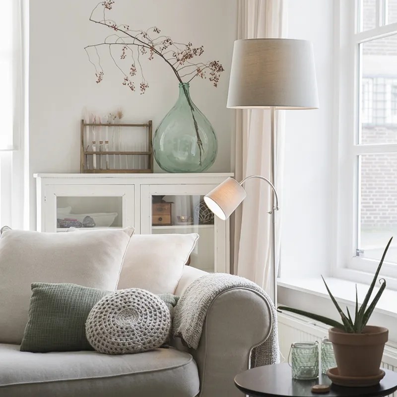 Lampă de podea clasică din oțel cu abajur gri și lampă de citit - Retro