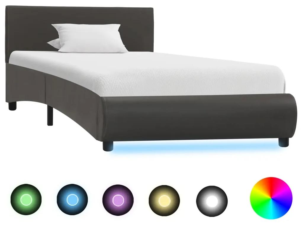 285492 vidaXL Cadru de pat cu LED, gri, 90 x 200 cm, piele ecologică