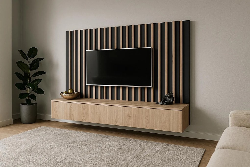 Mobilier living Vertic (negru + hikora jackson). 1097591