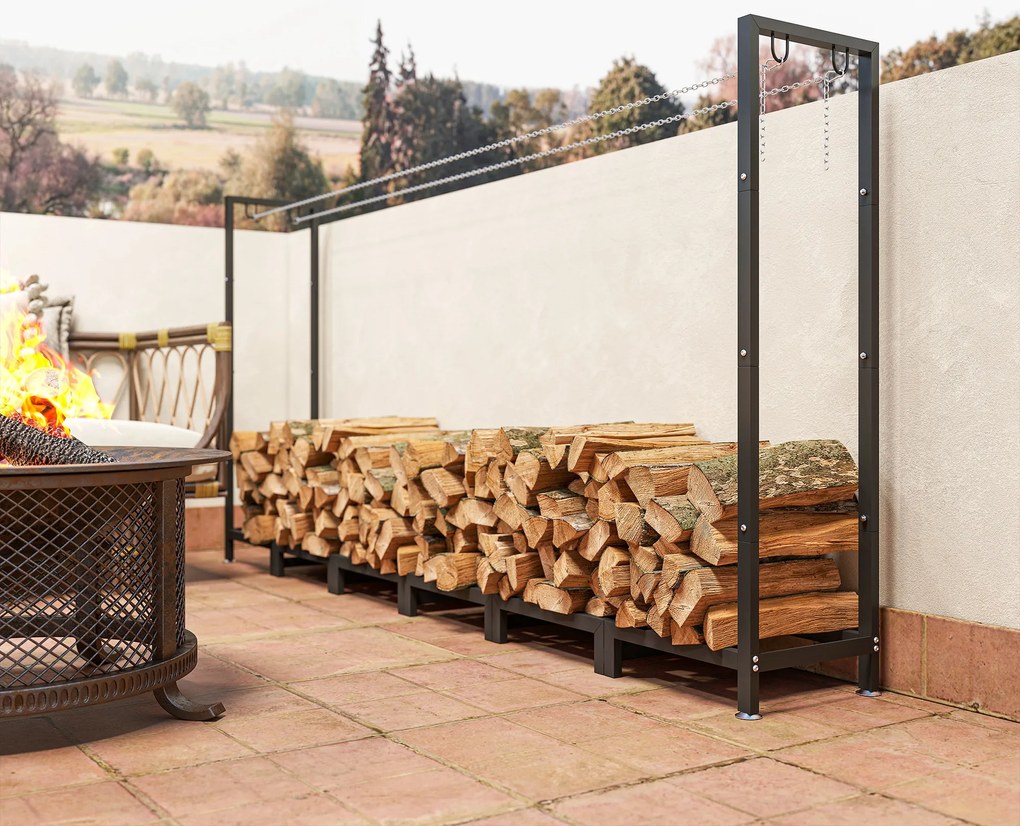 Outsunny Suport de Lemne din Metal 0.8m³ cu Preș Impermeabil și Lanțuri 235x31x116cm | Aosom Romania