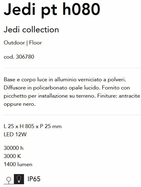Stalp LED slim pentru iluminat exterior, IP65 Jedi pt h080 antracit