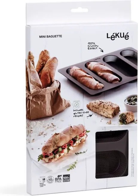 Tavă pentru baghete Lekue 1009039, 29x20x2 cm, 600 ml, 4 compartimente, silicon platinat, de la -60 la +220 °C, maro