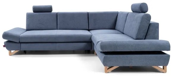 Colțar tapițat extensibil AVESTA, formă L, cu spațiu de depozitare, orientare dreaptă, albastru