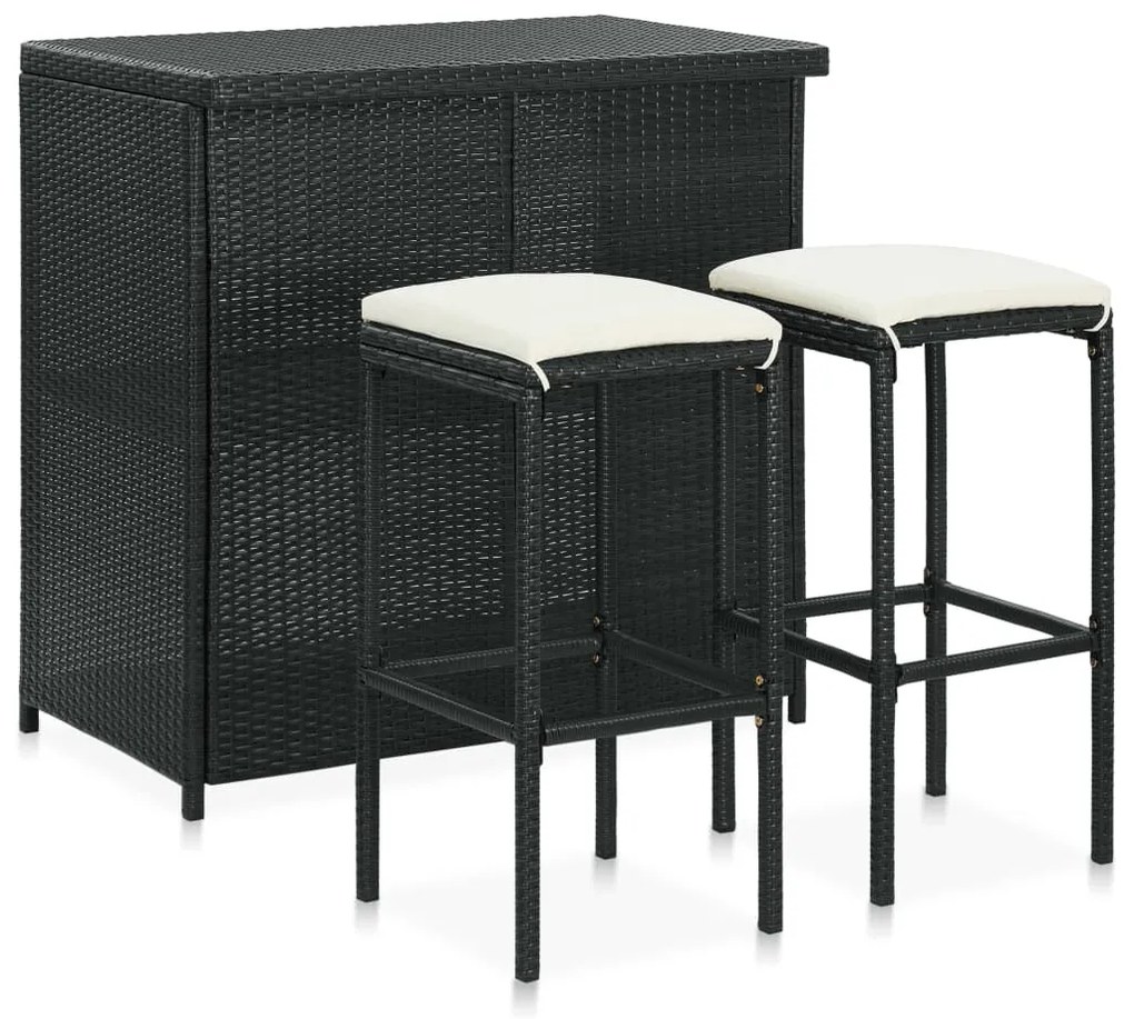 vidaXL Set mobilier de bar, 3 piese, negru, poliratan