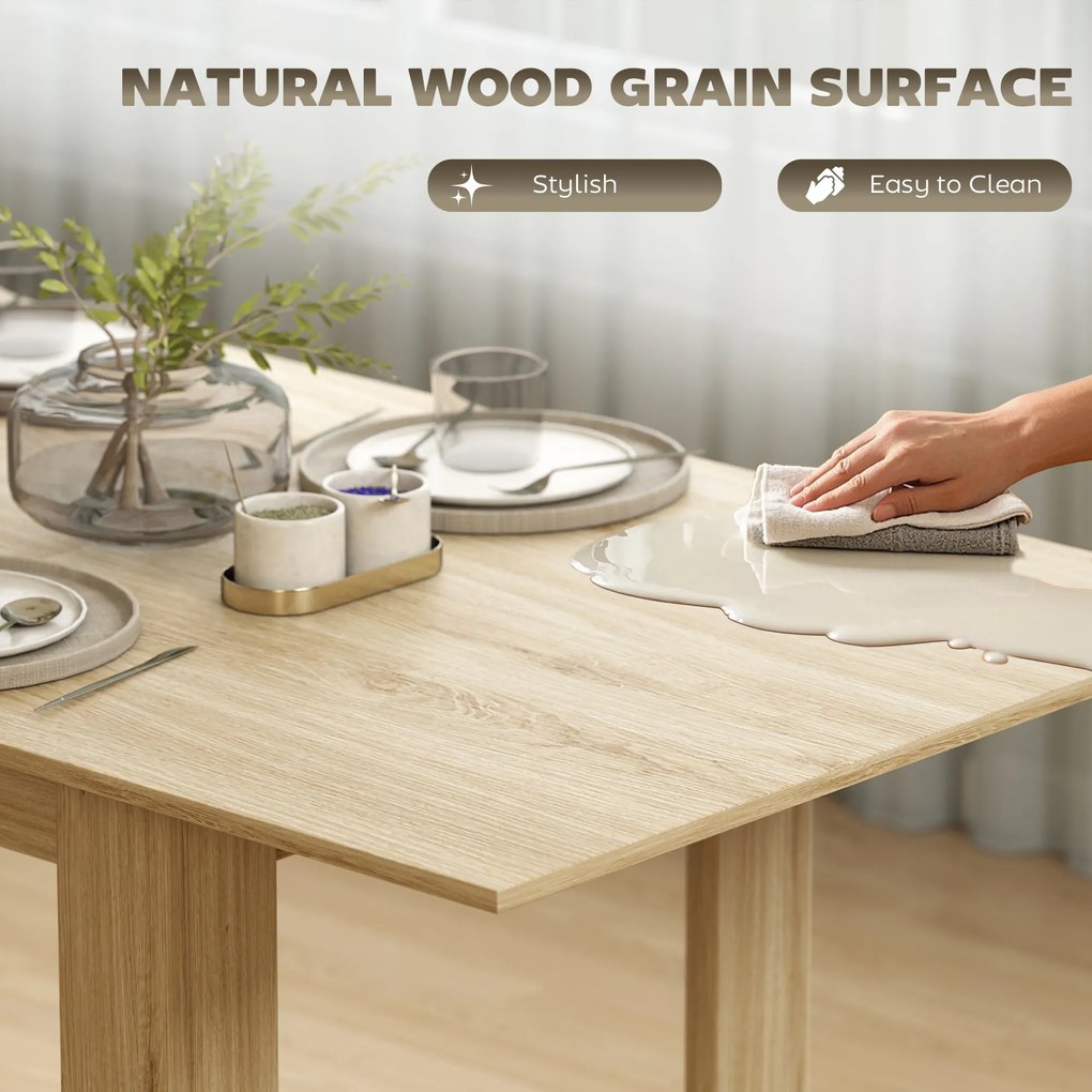 HOMCOM Masa extensibilă, 140-180 cm, finisaj lemn natural, pentru 6-8 persoane | Aosom Romania