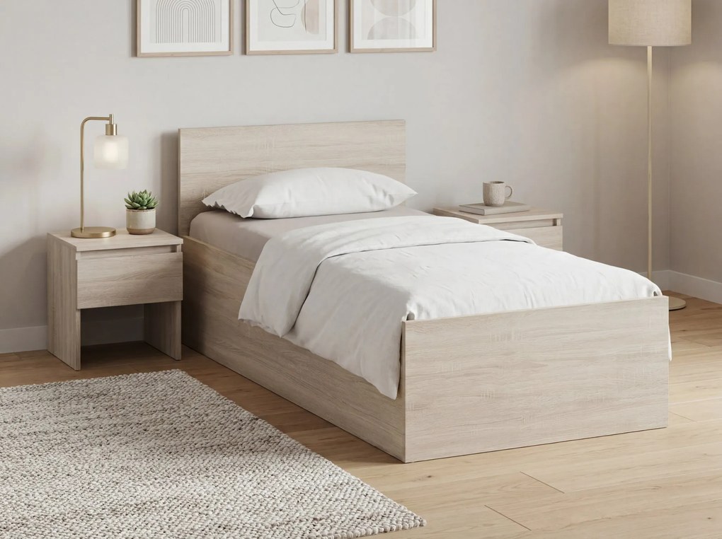Pat SOFIA 80 x 200 cm, stejar sonoma Saltele: Cu saltele Deluxe 10 cm, Somiera pat: Cu lamele curbate