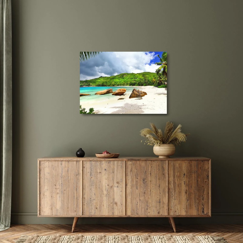 Tablou pe sticlă - Takamaka, Seychelles (70x50 cm)