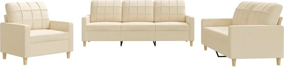 vidaXL Set de canapele cu perne, 3 piese, crem, textil