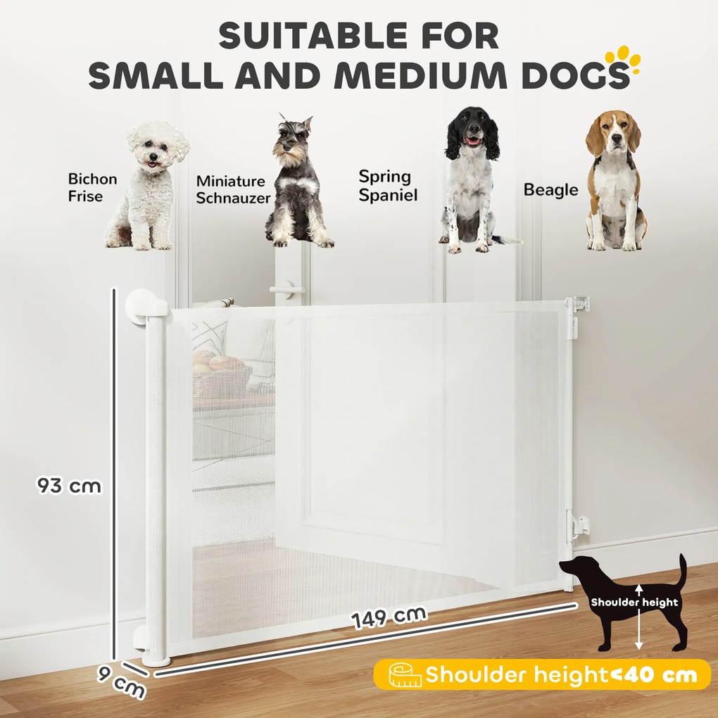 PawHut Barieră de protecție pentru scări Poartă de protecție pentru uși Extensibilă 0-140 cm cu operare cu o singură mână pentru animale de companie pentru scări uși Alb | Aosom Romania