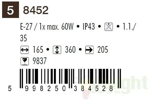 Aplica de perete exterior IP43, up light, auriu antic Nizza 8452 RX