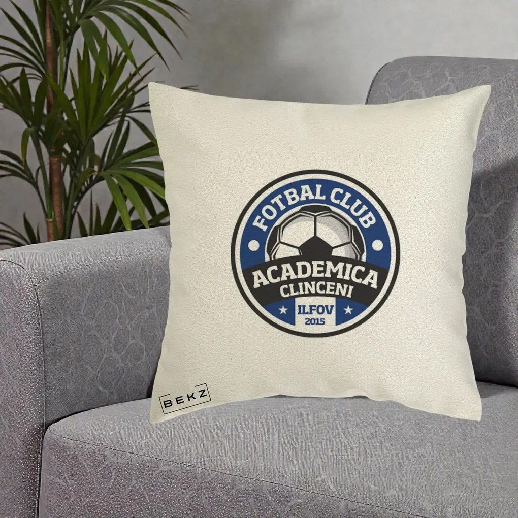 Perna Personalizata Academica Clinceni Fotbal Club, 40x40 cm, Ecru, Husa Detasabila, Perna Inclusa, BEKZ®