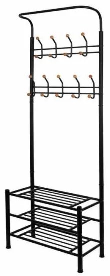 Cuier cu 2 rafturi pentru incaltaminte, 9 carlige duble, metalic, negru, 67x30x187 cm, Springos