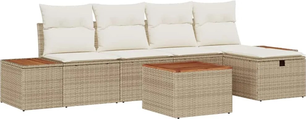 vidaXL Set de canapele pentru grădină cu pernă 6 pcs Bej Rattan poli