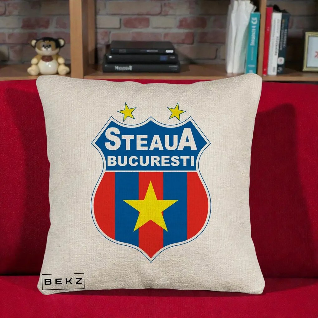 Perna Personalizata Steaua Bucuresti Fotbal, 40x40 cm, Bej Canapea, Husa Detasabila, Perna Inclusa, BEKZ®