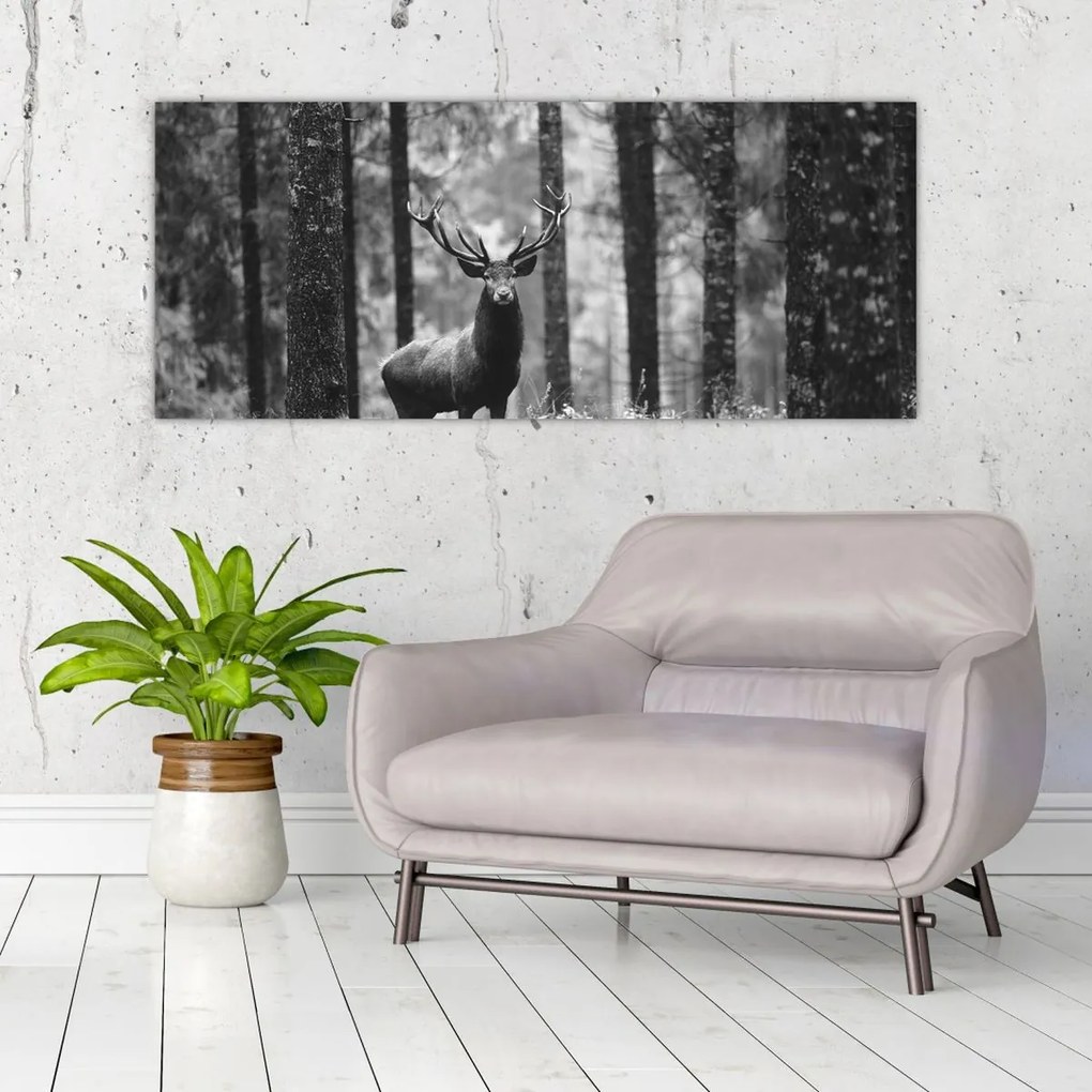Tablou - Căprioare in pădure 2,alb-negru (120x50 cm)