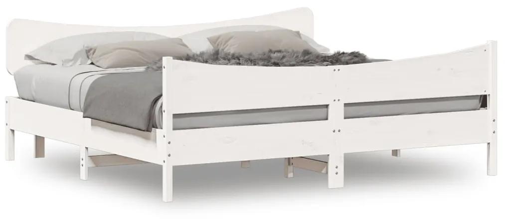 3216373 vidaXL Cadru de pat cu tăblie, alb, 180x200 cm, lemn masiv de pin