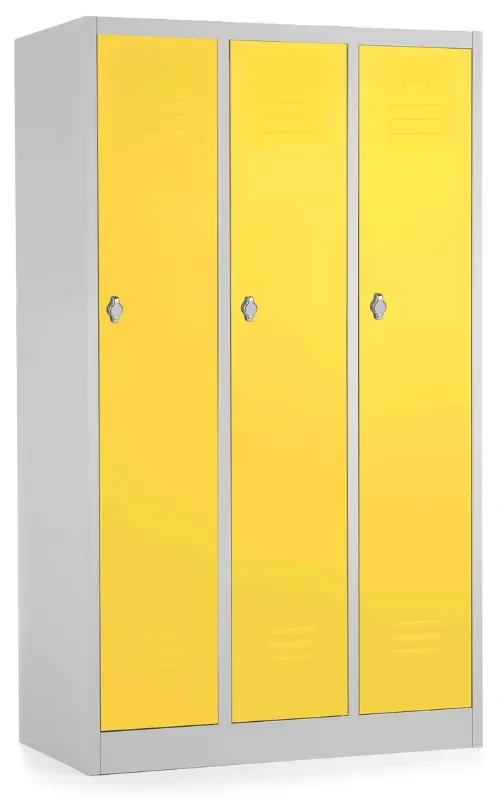 Dulap metalic - 3 compartimente, 90 x 50 x 150 cm, blocare cu rotire, galben - ral 1023